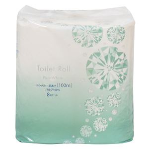 （まとめ）TANOSEE トイレットペーパーピュアホワイト シングル 芯あり 100m 1パック（8ロール）【×3セット】
